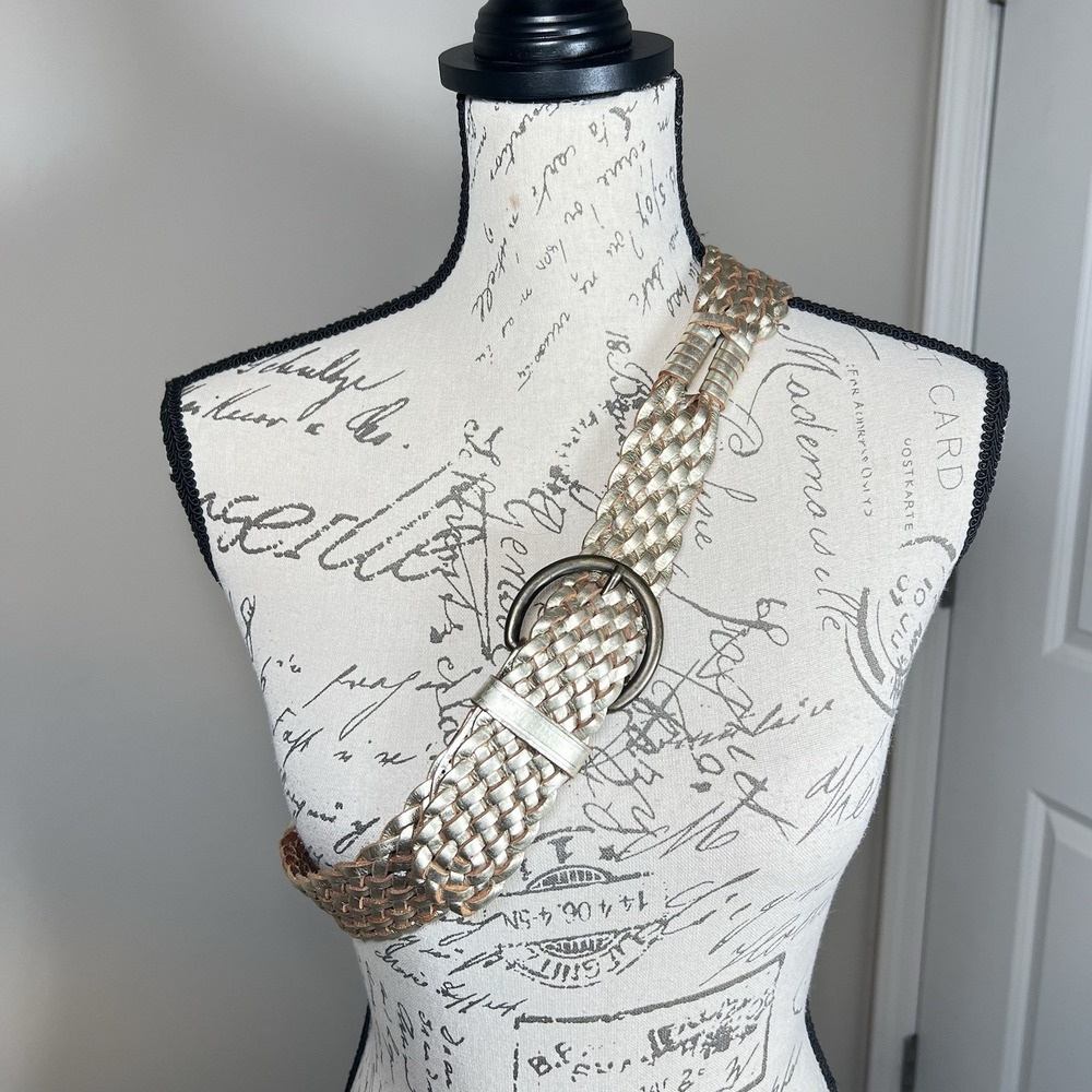 Gap Metallic Gold Braided Leather Statement Belt Round Buckle M Boho Artisan